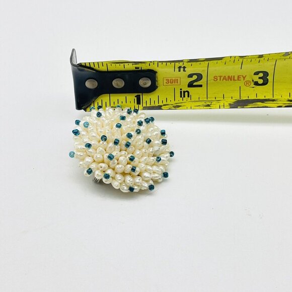 Freshwater Pearl Cluster Pin Teal Bead Accents Silver Tone Beach Coastal Islands - Picture 6 of 6